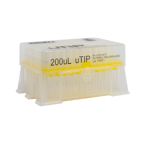 200μL Racked Sterile Pipette Tips – Pure Resin uTIP Universal Fit